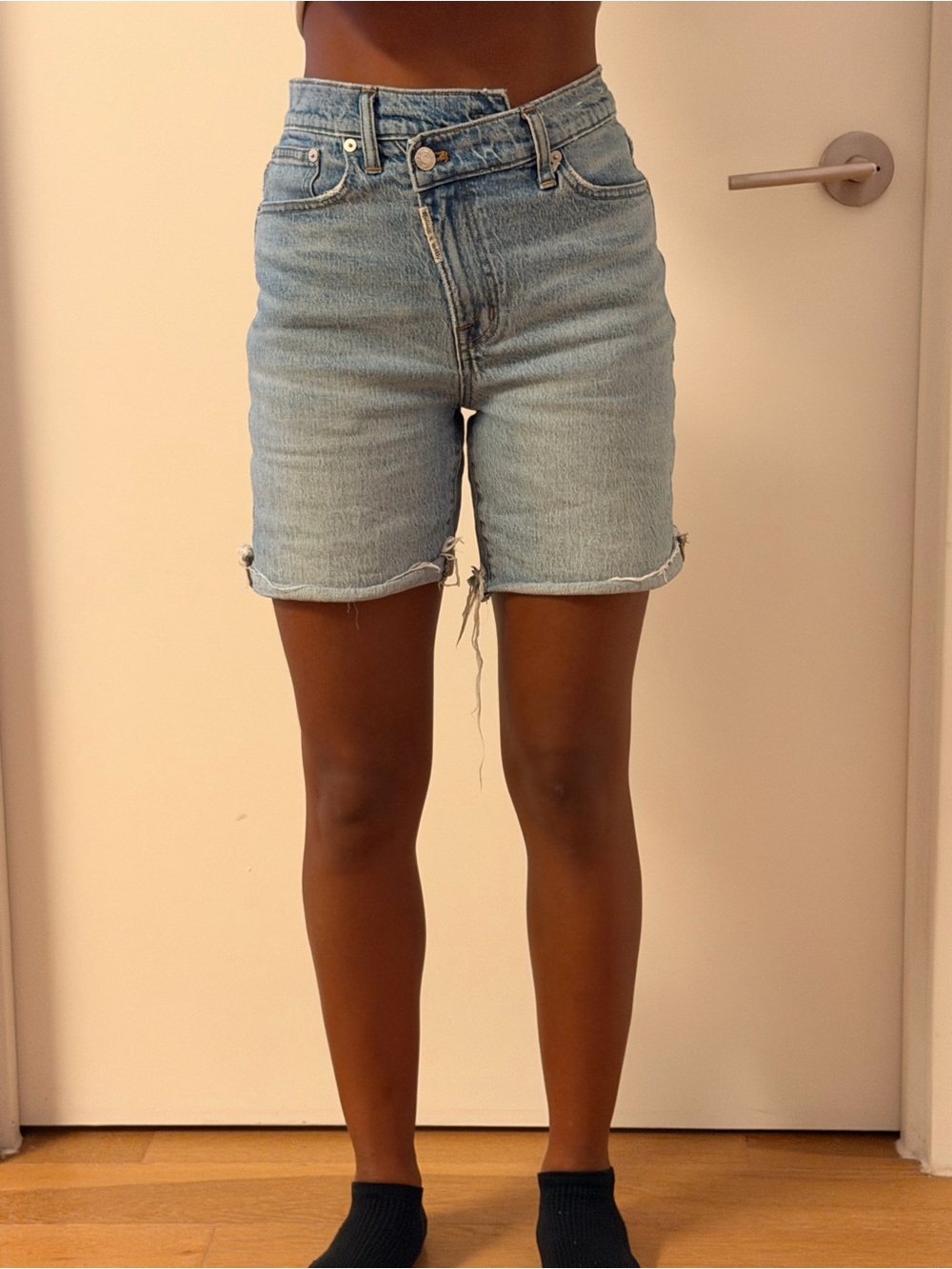 Madewell Light Blue High-Rise Denim Shorts with Asymmetric Waist